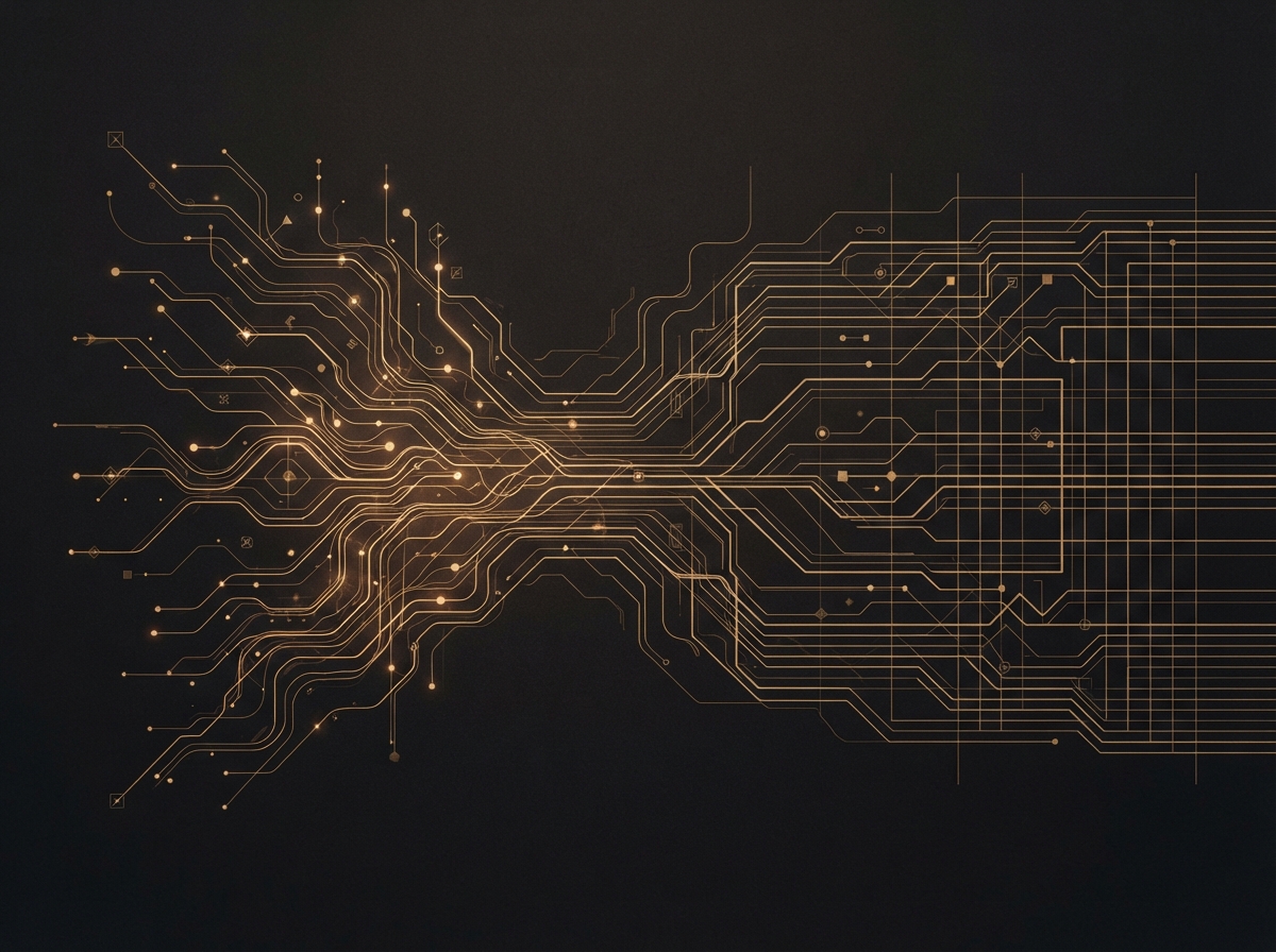 Abstract data pipeline converging into a structured grid